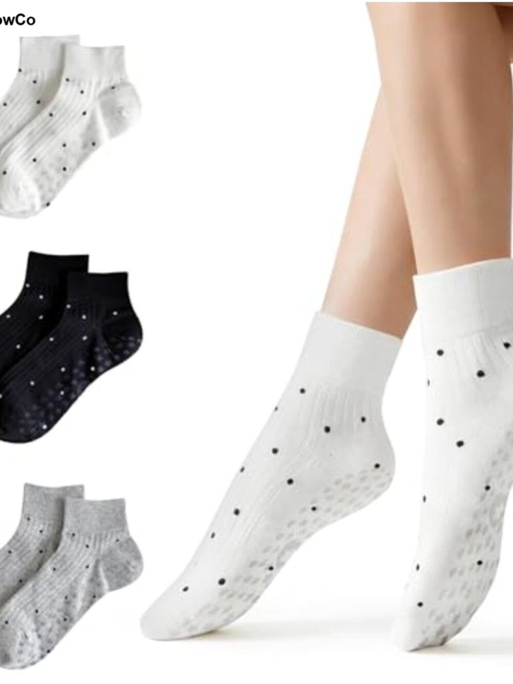 3 Pairs Pilates Yoga Socks with Grips Non-Slip Cotton Blend Women's Athletic